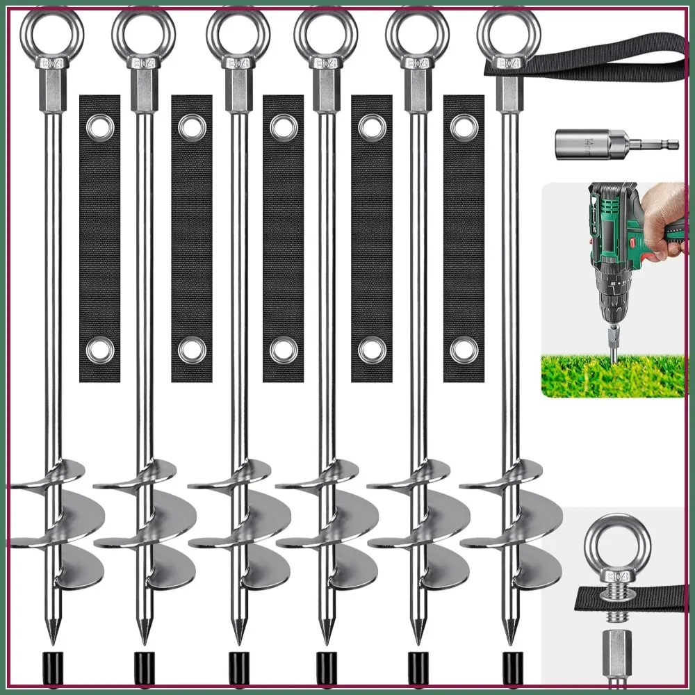 30'' Heavy Duty Ground Anchors Kit for Trampoline, Shed, Carport - 6 Pack with Straps
30'' Heavy Duty Ground Anchors Kit for Trampoline, Shed, Carport - 6 Pack with Straps