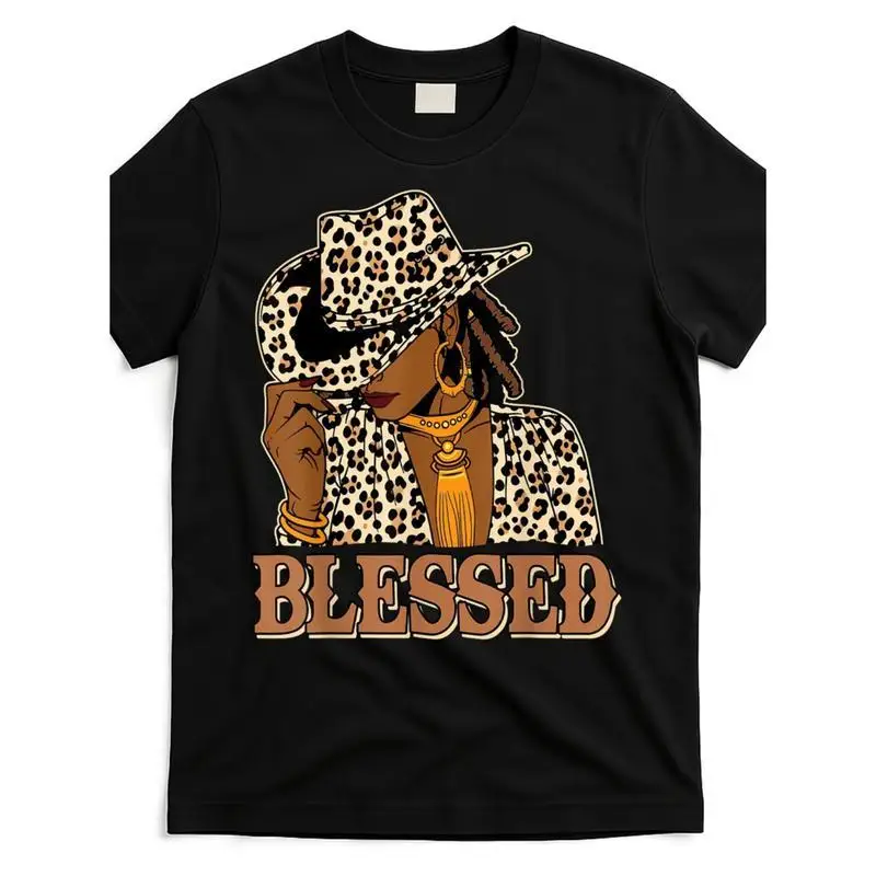Women's Blessed T-Shirt Leopard Print Cowboy Hat Graphic Tee Confident Black Woman Fashion Positive Vibes Gift
Women's Blessed T-Shirt Leopard Print Cowboy Hat Graphic Tee Confident Black Woman Fashion Positive Vibes Gift