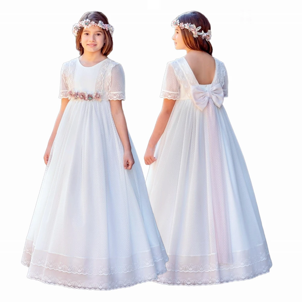 First Communion Gowns Flower Girls Dress Pink Bow White Formal Gowns Tulle Lace Kids Birthday Party Wedding Dresses
First Communion Gowns Flower Girls Dress Pink Bow White Formal Gowns Tulle Lace Kids Birthday Party Wedding Dresses