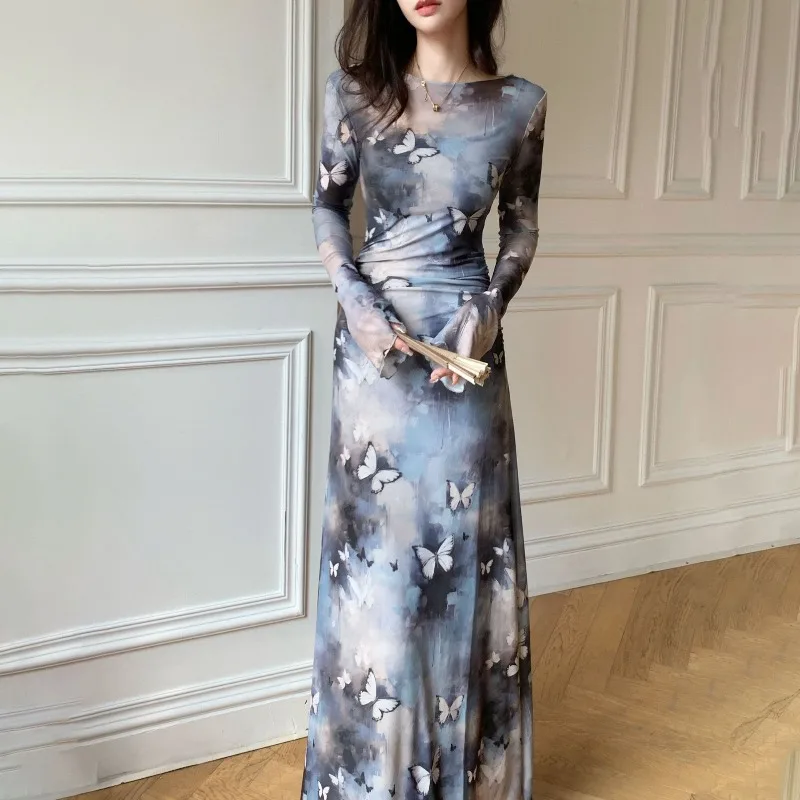 Spring Autumn's New Waist-cinching and Slimming Flared Ink-wash Elastic Long-sleeved Butterfly High-end Mid-length Dress Trendy
Spring Autumn's New Waist-cinching and Slimming Flared Ink-wash Elastic Long-sleeved Butterfly High-end Mid-length Dress Trendy