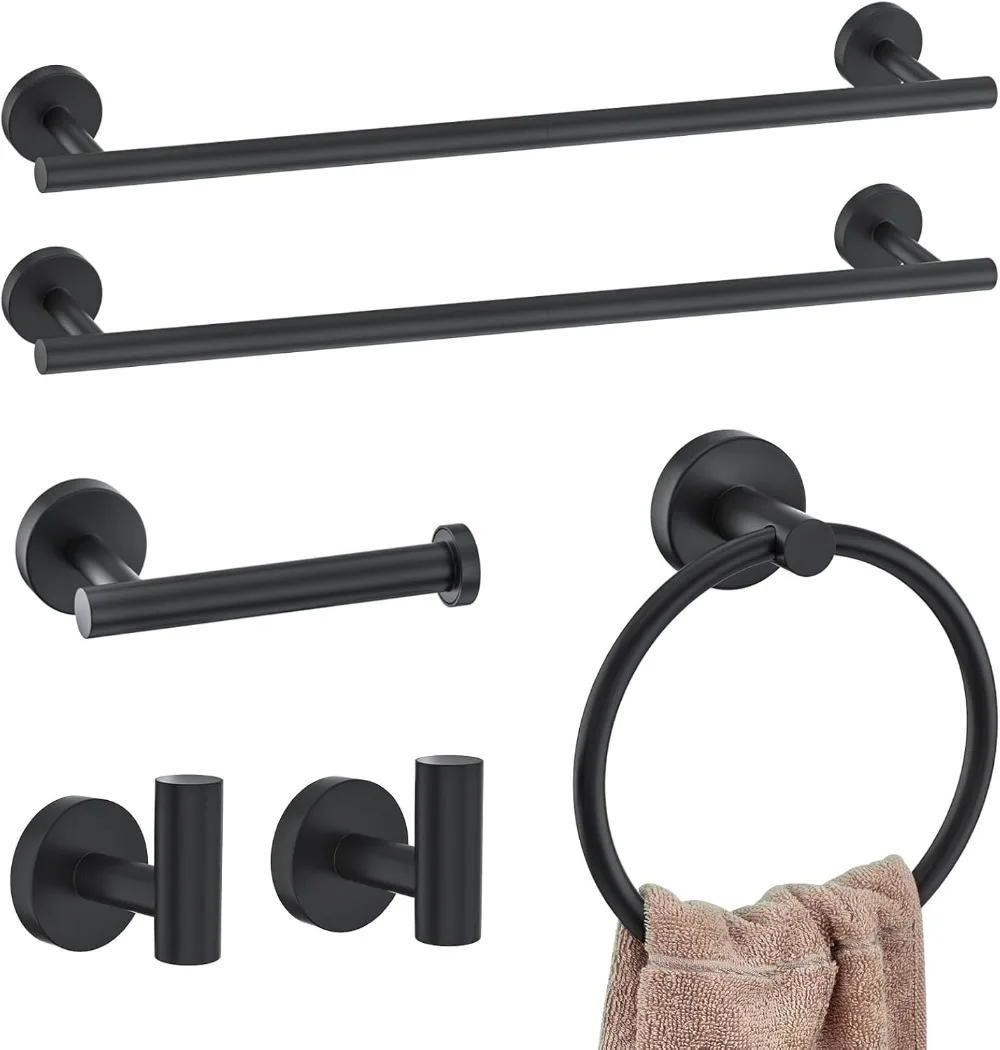 6-Piece Matte Black Bathroom Hardware Set, Stainless Steel Towel Bar Holder, 23.6 Inch Wall-Mounted Accessories
6-Piece Matte Black Bathroom Hardware Set, Stainless Steel Towel Bar Holder, 23.6 Inch Wall-Mounted Accessories