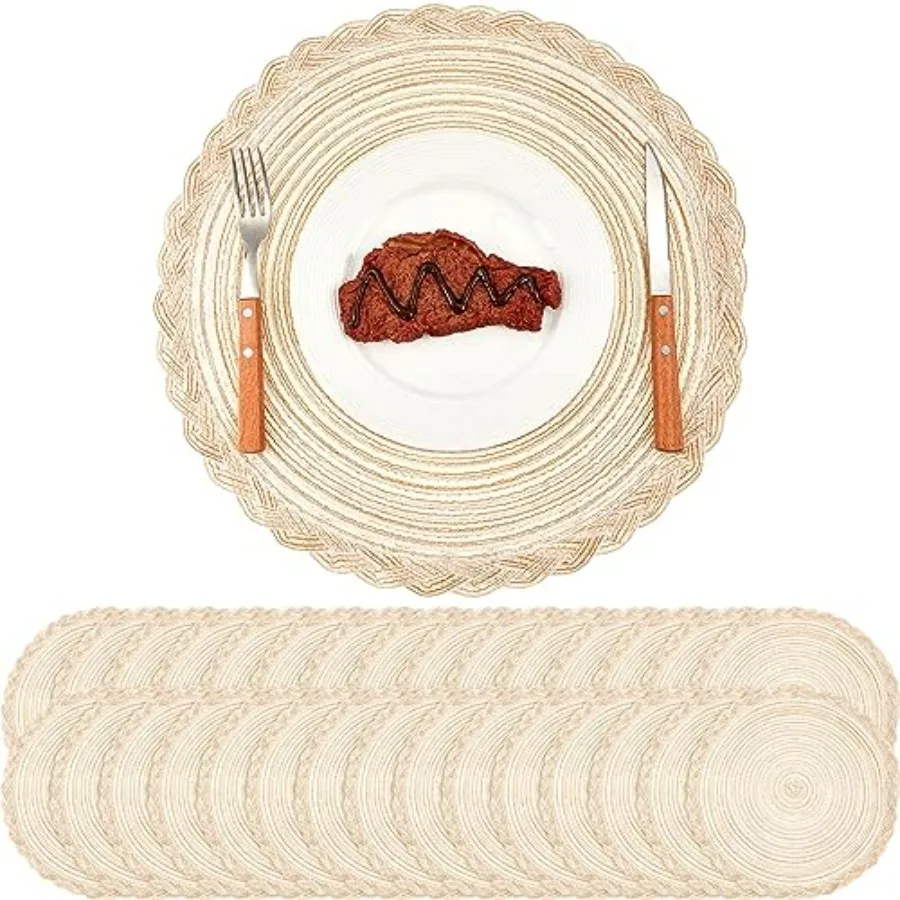 Set of 30 Large 15 inch Round Braided Placemats Boho Kitchen Table Mats in Bge Bulk Washable Cotton Heat Resistant Nonslip Circ
Set of 30 Large 15 inch Round Braided Placemats Boho Kitchen Table Mats in Bge Bulk Washable Cotton Heat Resistant Nonslip Circ