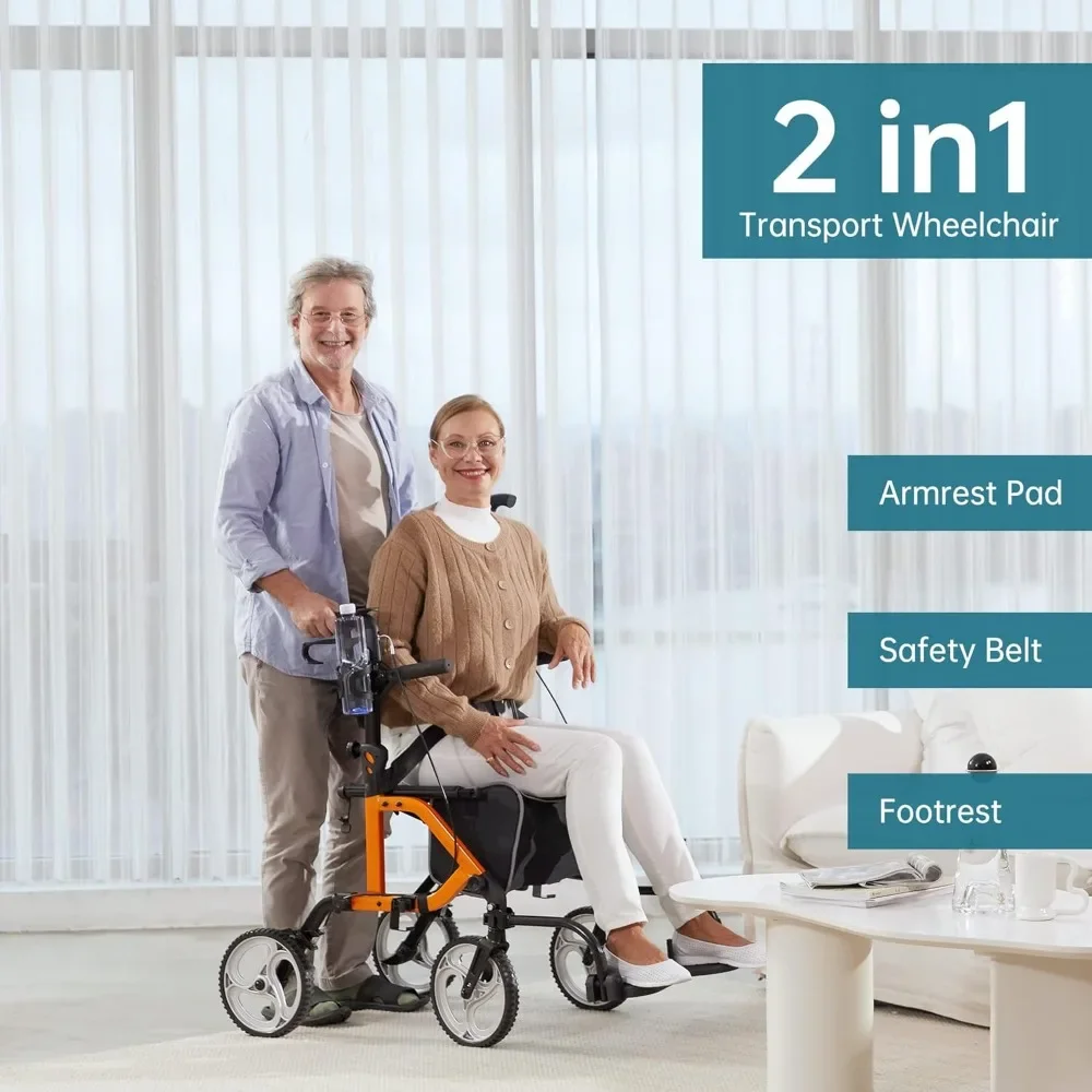 2 in 1 Rollator Walker & Transport Chair, Folding Wheelchair with 10” Non-Slip Wheels for Seniors, Reversible Backrest & Detach
2 in 1 Rollator Walker & Transport Chair, Folding Wheelchair with 10” Non-Slip Wheels for Seniors, Reversible Backrest & Detach