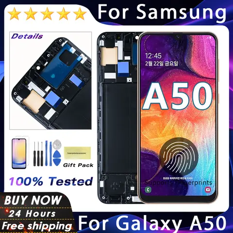 AMOLED Pantalla Display LCD For Samsung A50 LCD Digitizer Assembly With Frame Pantalla For Samsung A50 SM-A505FN/DS A505F/DS LCD