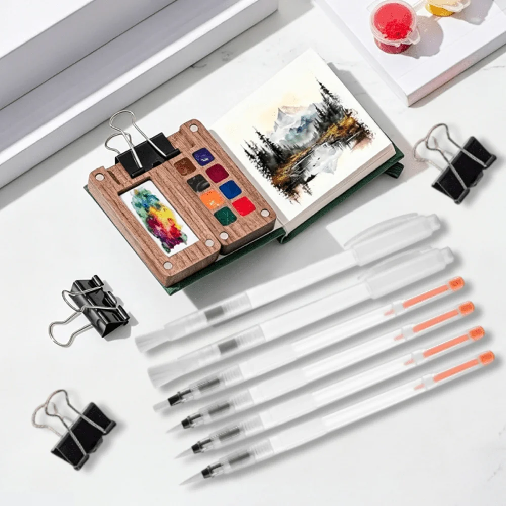1 set Mini Watercolor Kit with Wooden Palette Portable Sketchbook, Brushes, Clip, Ideal for Travel Watercolor Painting
1 set Mini Watercolor Kit with Wooden Palette Portable Sketchbook, Brushes, Clip, Ideal for Travel Watercolor Painting