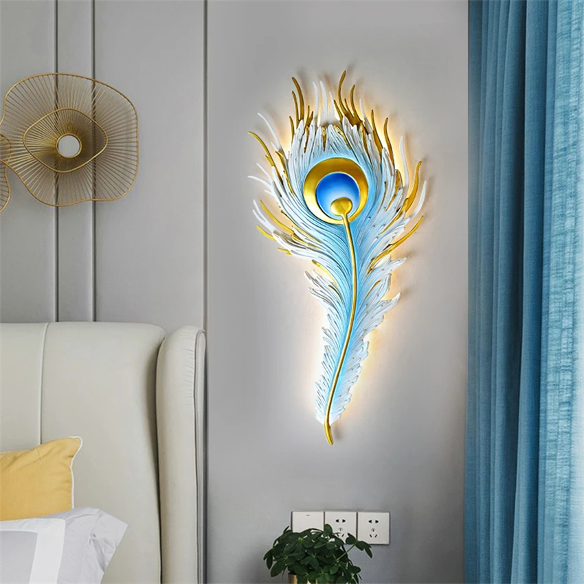 Blue white resin feather wall lamps living room light luxury decoration aisle stair bedroom bedside sconces lights LED fixtures
Blue white resin feather wall lamps living room light luxury decoration aisle stair bedroom bedside sconces lights LED fixtures