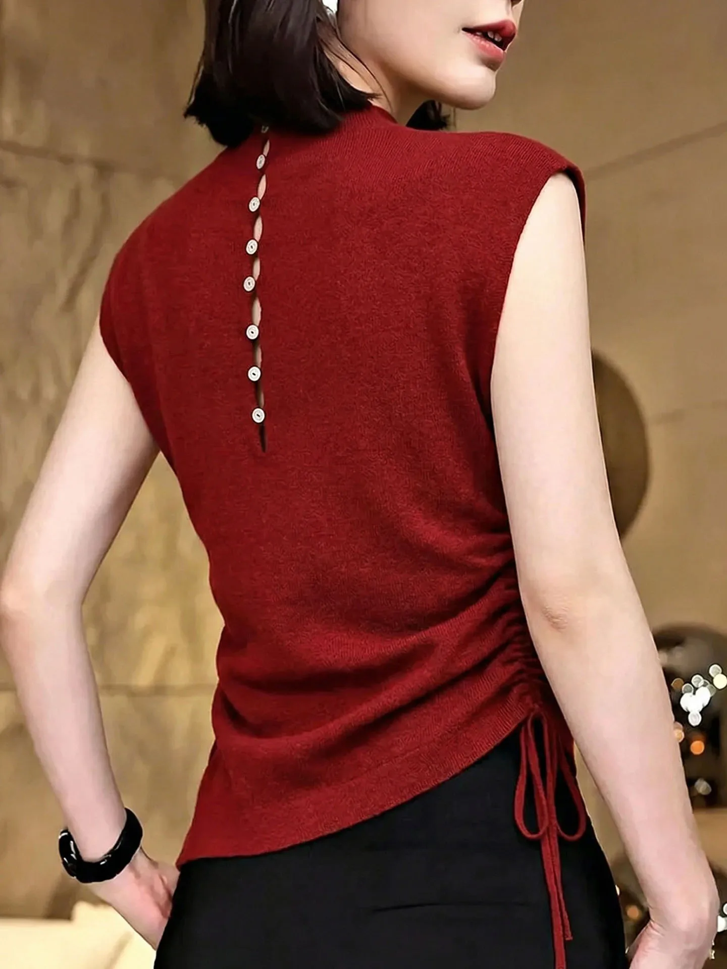 Fashionable Hollow out Knitted T-Shirt Drawstring Design Slimming Top Unique Stylish Summer Commute Style Korean Version
Fashionable Hollow out Knitted T-Shirt Drawstring Design Slimming Top Unique Stylish Summer Commute Style Korean Version