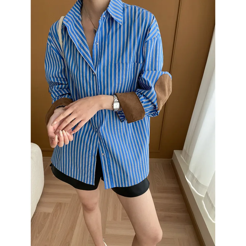 Женская замшевая рубашка в стиле пэчворк с полосками, с отложным воротником, свободного кроя, повседневная, из хлопка, оверсайз, для весны и осени
Женская замшевая рубашка в стиле пэчворк с полосками, с отложным воротником, свободного кроя, повседневная, из хлопка, оверсайз, для весны и осени