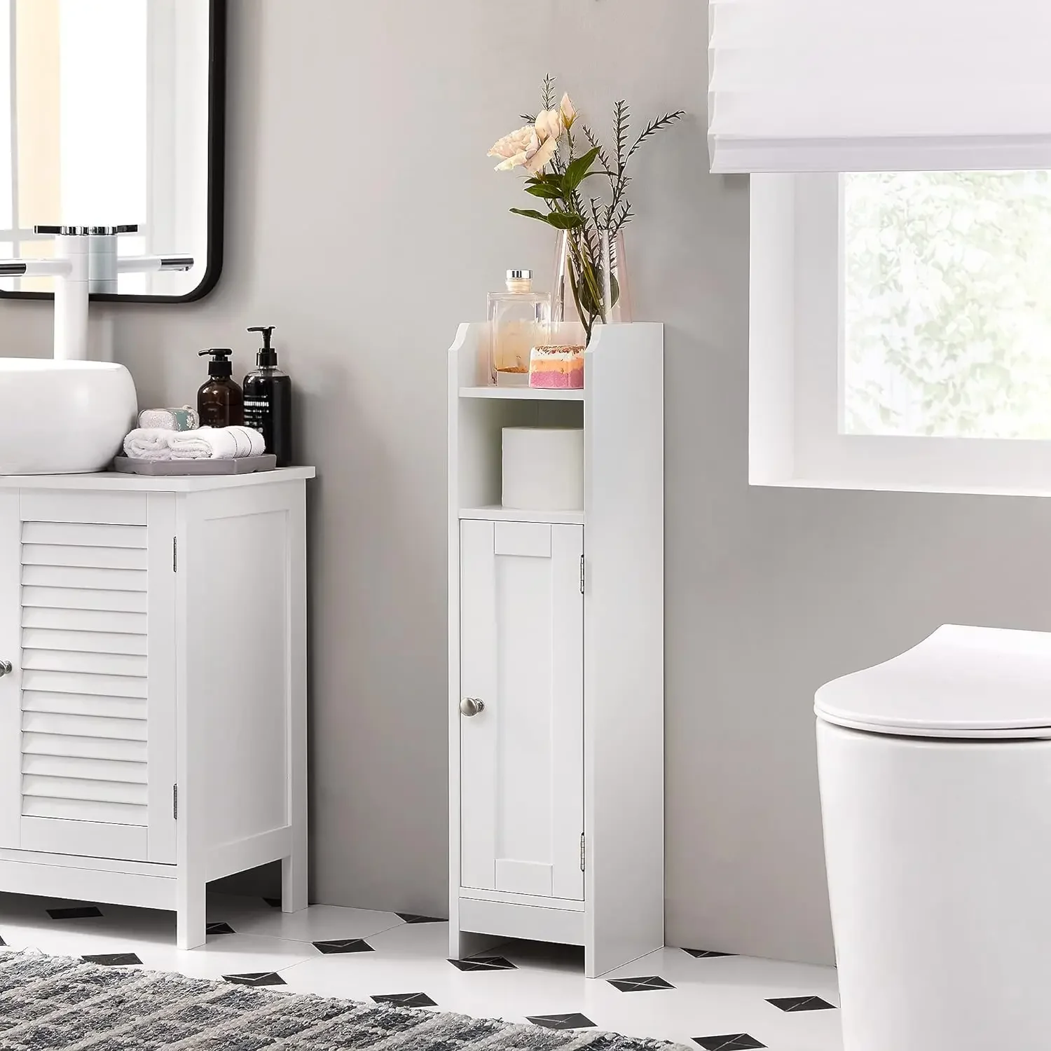 Small Bathroom Storage Corner Floor Cabinet with Door and Shelves Bathroom Storage Organizer
Small Bathroom Storage Corner Floor Cabinet with Door and Shelves Bathroom Storage Organizer