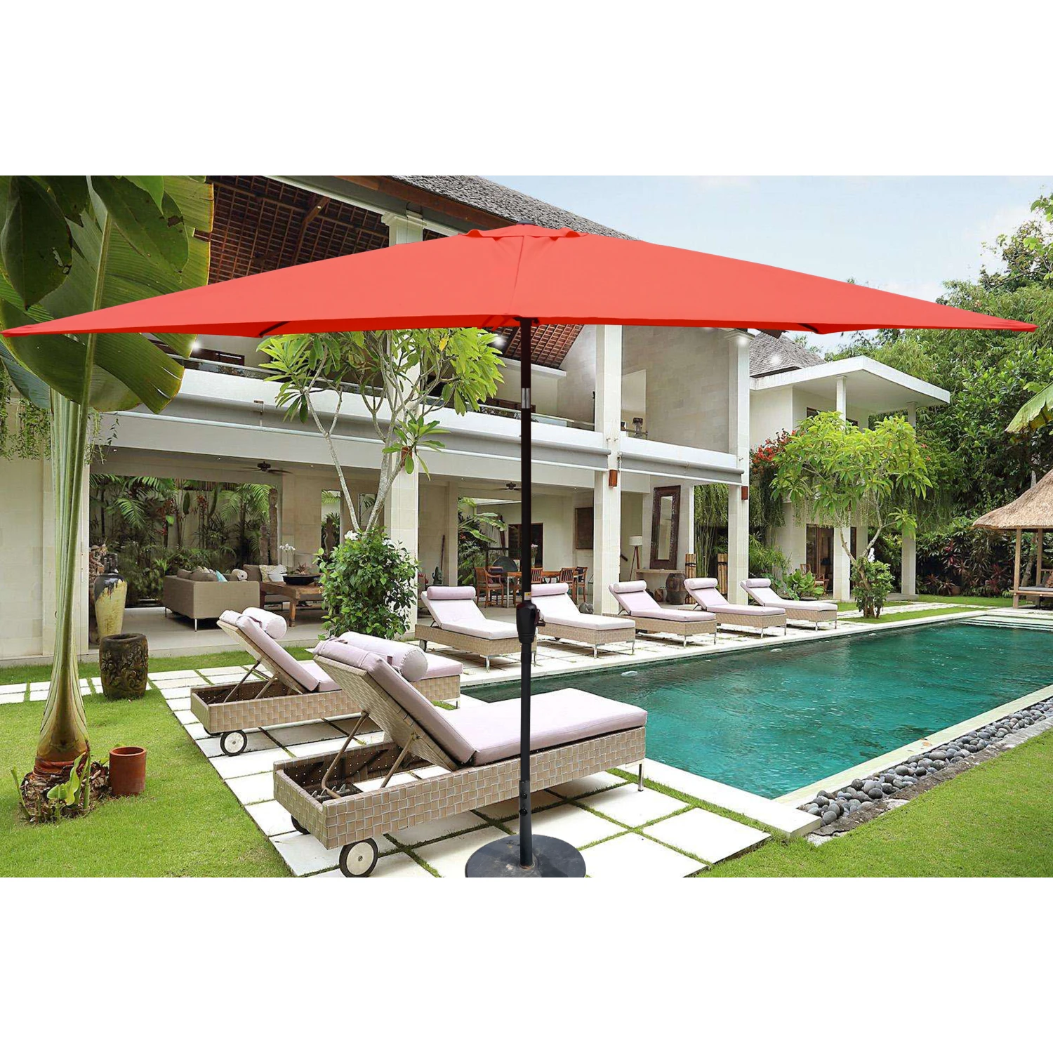 6 x 9ft Patio Umbrella Outdoor Waterproof Umbrella with Crank and Push Button Tilt without flap for Garden Backyard Pool Swimmin
6 x 9ft Patio Umbrella Outdoor Waterproof Umbrella with Crank and Push Button Tilt without flap for Garden Backyard Pool Swimmin