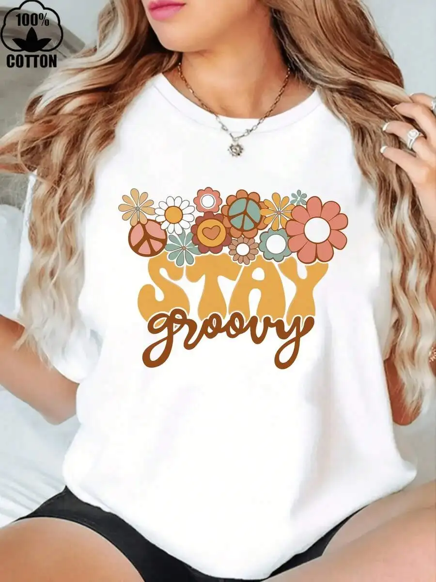 100% Cotton Retro Stay Groovy Floral Graphic Tee Women Hippie Vintage 70s Peace Short Sleeve T Shirt
100% Cotton Retro Stay Groovy Floral Graphic Tee Women Hippie Vintage 70s Peace Short Sleeve T Shirt