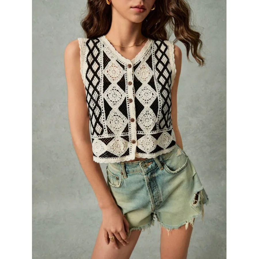 Retro Hook Knitted Hollow out ort Svel Vest Women's Faion Spring Autumn Top Quali Polyester Blend Single Button C...
Retro Hook Knitted Hollow out ort Svel Vest Women's Faion Spring Autumn Top Quali Polyester Blend Single Button C...