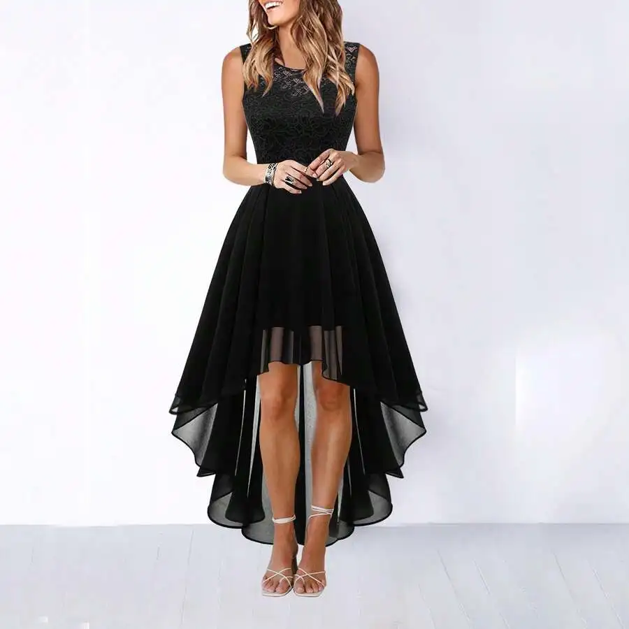 Black Lace Chiffon High Low Evening Dress For Dinner Parties
Black Lace Chiffon High Low Evening Dress For Dinner Parties