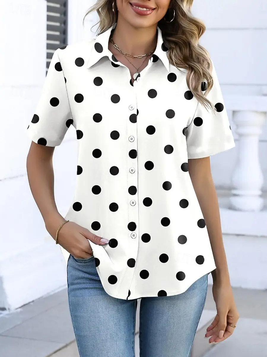 Women's Dot Print Lapel Shirt Short Sleeve Button Down Casual Vintage Flower Summer Daily Street Wear Lightweight Women Clothing
Women's Dot Print Lapel Shirt Short Sleeve Button Down Casual Vintage Flower Summer Daily Street Wear Lightweight Women Clothing