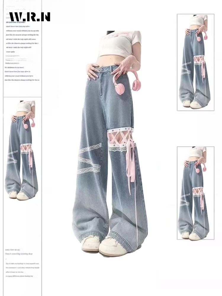Vintage Emo Casual Sweet Lace-up Pants Women's Y2K Eclectic Lace-up Denim Trouser Hotsweet 2000s Street Lace High Waist Jeans
Vintage Emo Casual Sweet Lace-up Pants Women's Y2K Eclectic Lace-up Denim Trouser Hotsweet 2000s Street Lace High Waist Jeans