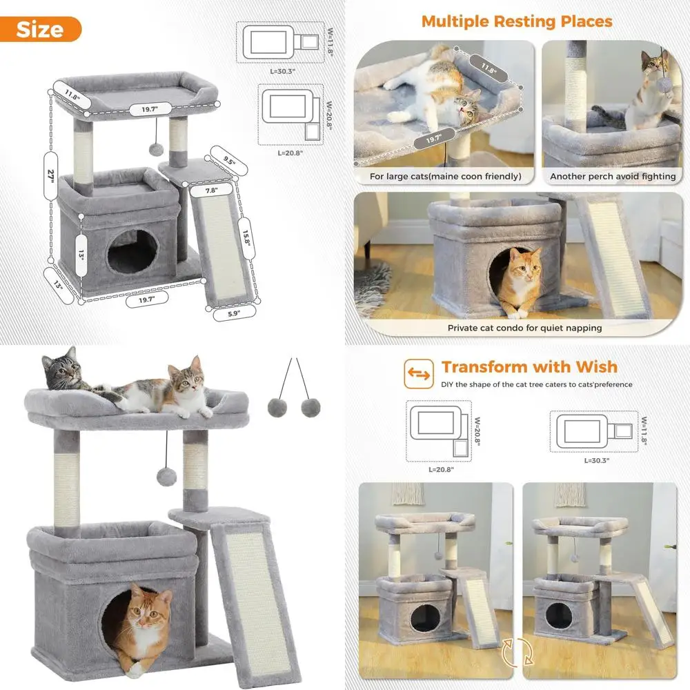 Gray Cat Tower with Wide Perch for Large Cats, Private Condo, and Sisal Scratch Pad
Gray Cat Tower with Wide Perch for Large Cats, Private Condo, and Sisal Scratch Pad