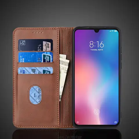 Magnetic attraction Leather Case for Xiaomi Mi 9 Mi9 Xiaomi9 Holster Flip Cover Case Wallet Phone Bags Fundas Coque