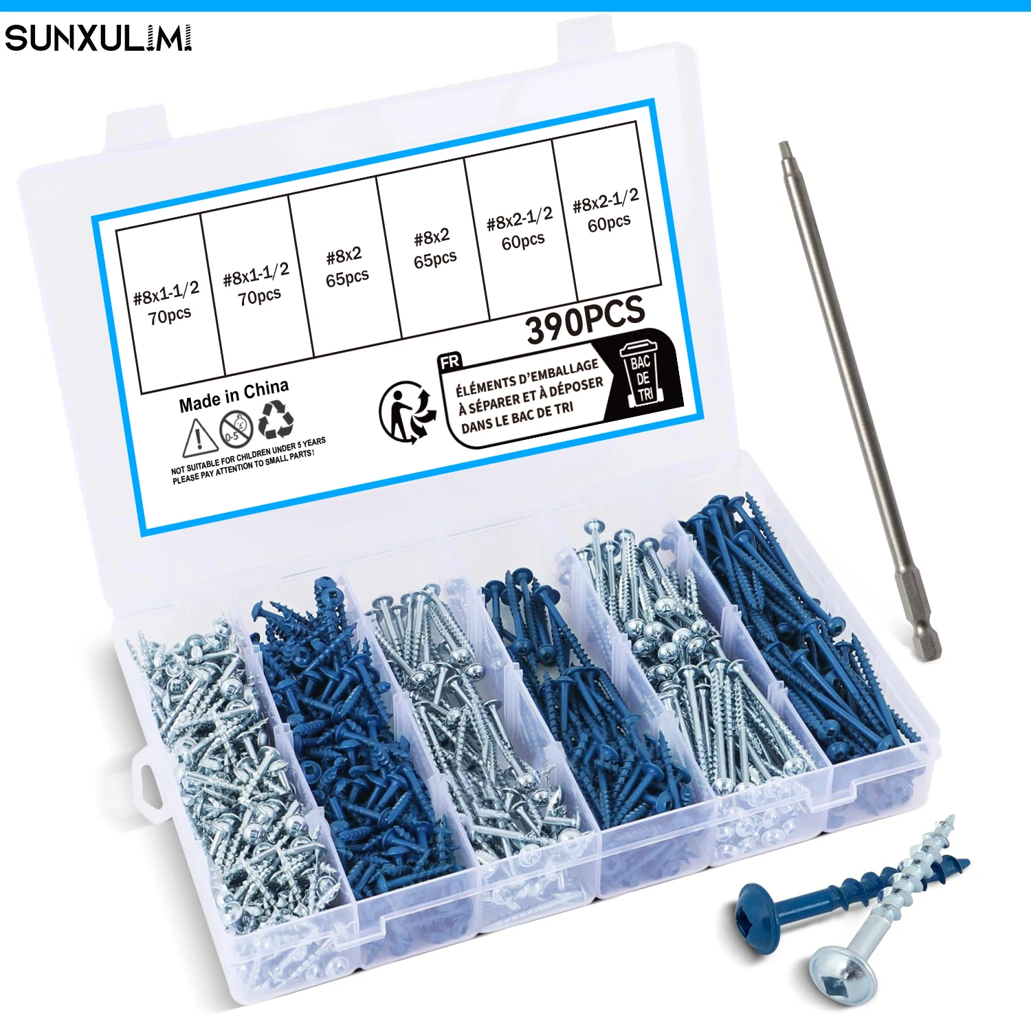 390 #8 x 1-1/2, 2, and 2-1/2-inch rust-resistant countersunk screws, pocket screws, coarse thread, with square drive heads
390 #8 x 1-1/2, 2, and 2-1/2-inch rust-resistant countersunk screws, pocket screws, coarse thread, with square drive heads