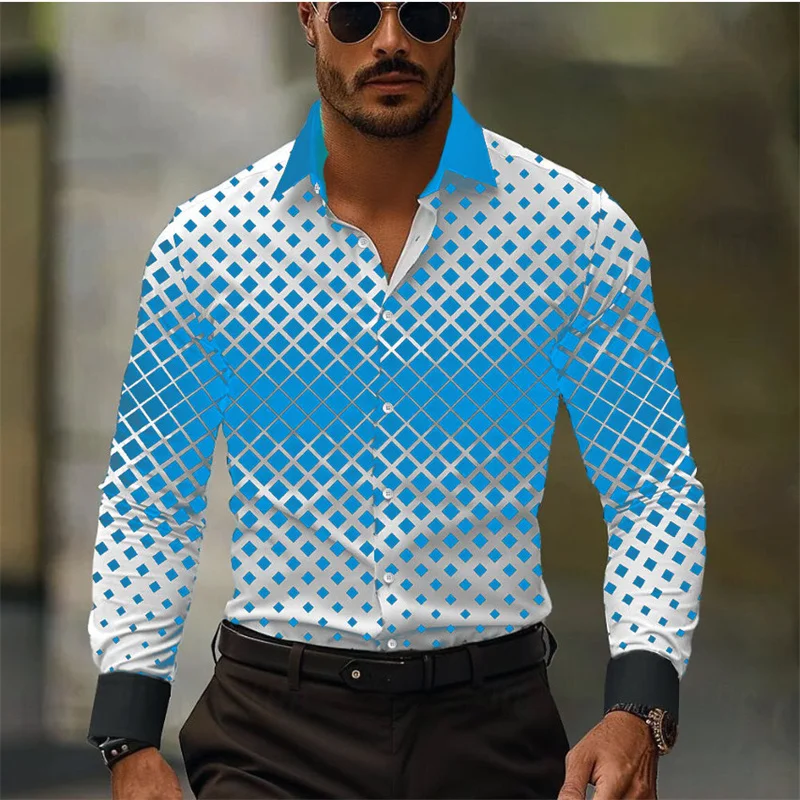 Men's irregular plaid pattern printed long-sleeved button down lapel shirt, casual and fashionable design top, suitable for spri
Men's irregular plaid pattern printed long-sleeved button down lapel shirt, casual and fashionable design top, suitable for spri