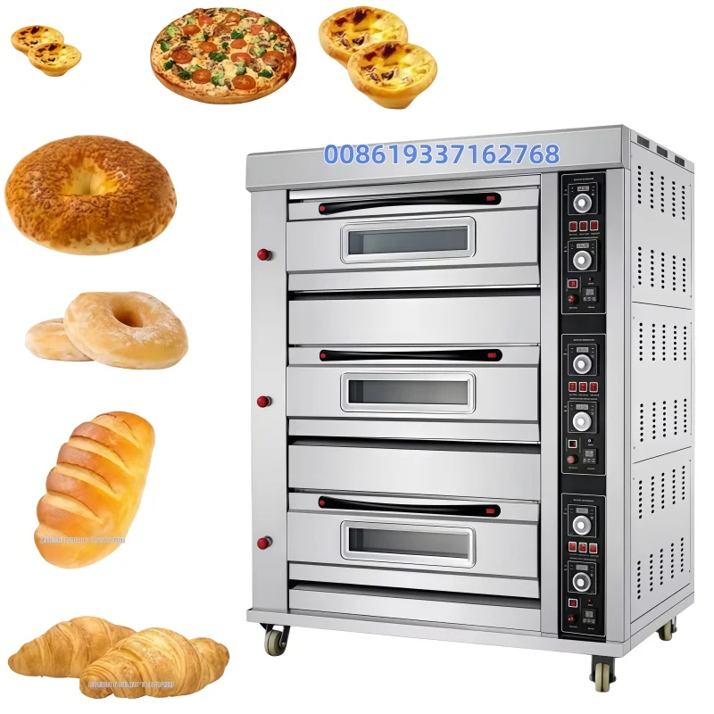 Коммерческая печь для выпечки с 3 деками и 6 противнями, газовая печь с цифровым контроллером, промышленная печь для выпечки хлеба
Коммерческая печь для выпечки с 3 деками и 6 противнями, газовая печь с цифровым контроллером, промышленная печь для выпечки хлеба