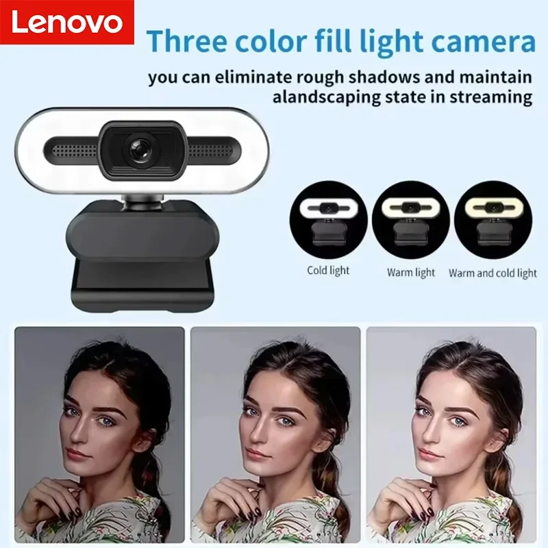 Lenovo 4K Fill Light Webcam 2K Autofocus Streaming Camera 1080P Full HD Privacy-protected User friendly Built-in Microphone
Lenovo 4K Fill Light Webcam 2K Autofocus Streaming Camera 1080P Full HD Privacy-protected User friendly Built-in Microphone