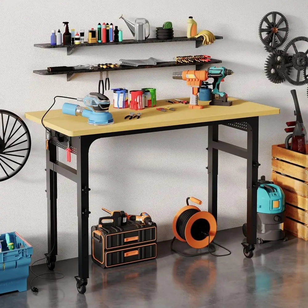 Portable 60 Adjustable Height Workbench with Wheels, 2000 lbs Capacity, Pegboard & Power Outlets for Workshops and Home Offices
Portable 60 Adjustable Height Workbench with Wheels, 2000 lbs Capacity, Pegboard & Power Outlets for Workshops and Home Offices