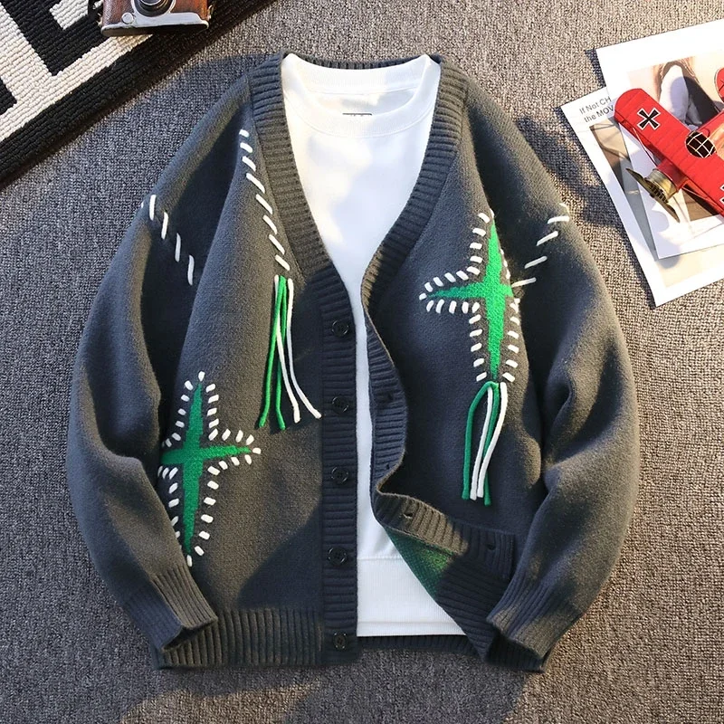 Autumn Winter V-Neck Knit Cardigan Jackets Men Harajuku Patchwork Loose Knitted Sweater Outerwear Coat Mens Casual Streetwear
Autumn Winter V-Neck Knit Cardigan Jackets Men Harajuku Patchwork Loose Knitted Sweater Outerwear Coat Mens Casual Streetwear