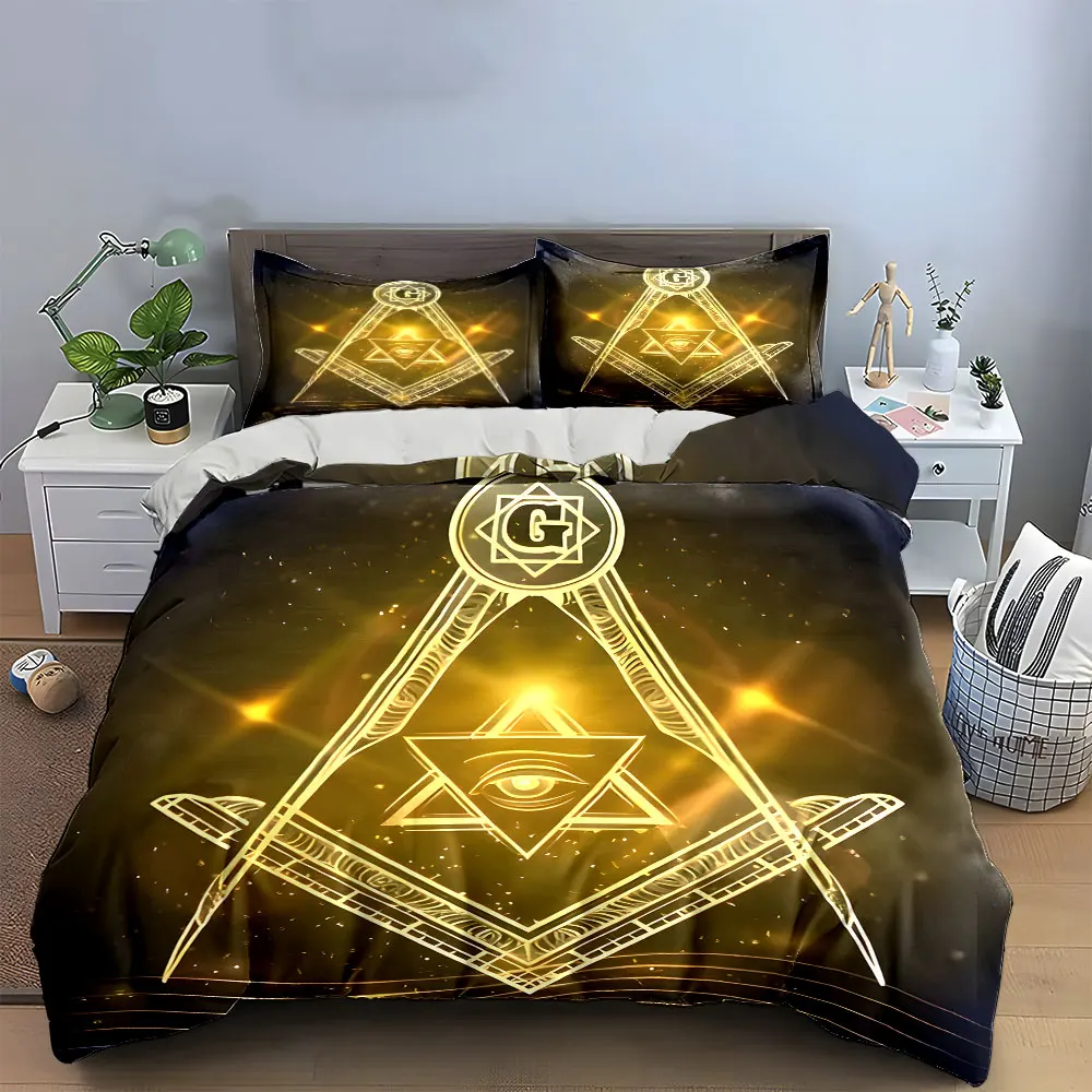 3Pcs Masonic Symbol Bedding Set, Golden Freemasonry Square and Compass Print Duvet Cover + 2 Pillowcases, Mystical Decor
3Pcs Masonic Symbol Bedding Set, Golden Freemasonry Square and Compass Print Duvet Cover + 2 Pillowcases, Mystical Decor