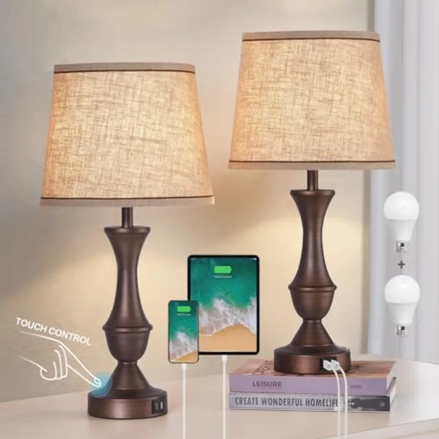 Touch Table Lamps Set of 2, 22" Tall Bedside Lamps with USB C+A Ports, Dimmable Table Lamp, Nightstand Lamps for Bedroom, Livin
Touch Table Lamps Set of 2, 22" Tall Bedside Lamps with USB C+A Ports, Dimmable Table Lamp, Nightstand Lamps for Bedroom, Livin
