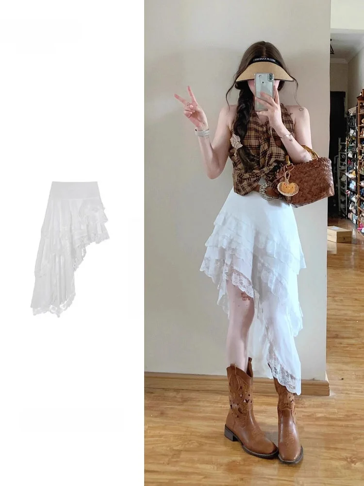 High Waist Asymmetrical Lace Trim Half Skirt White Women's Spring New Style Korean Style Commute A-Line Midi Skirt
High Waist Asymmetrical Lace Trim Half Skirt White Women's Spring New Style Korean Style Commute A-Line Midi Skirt