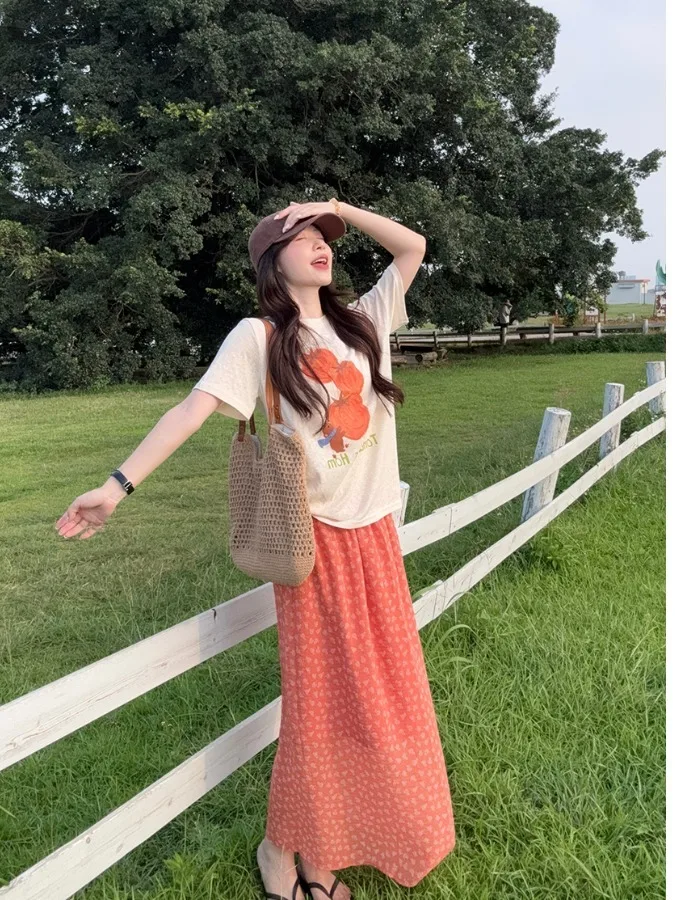 plus Size Women's Soft Style Tomato Bear Short Sleeve T-Shirt High Waist Floral Half Skirt Summer New Style Korean Loose Fit
plus Size Women's Soft Style Tomato Bear Short Sleeve T-Shirt High Waist Floral Half Skirt Summer New Style Korean Loose Fit
