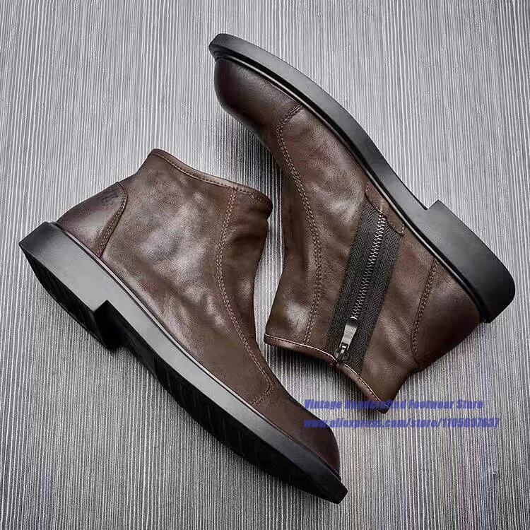 Chocolate Brown Leather Side Zipper Men's Boots Thick-Soled Soft Leather Soft Sole Booties Vintage Handcrafted Men's Shoes
Chocolate Brown Leather Side Zipper Men's Boots Thick-Soled Soft Leather Soft Sole Booties Vintage Handcrafted Men's Shoes