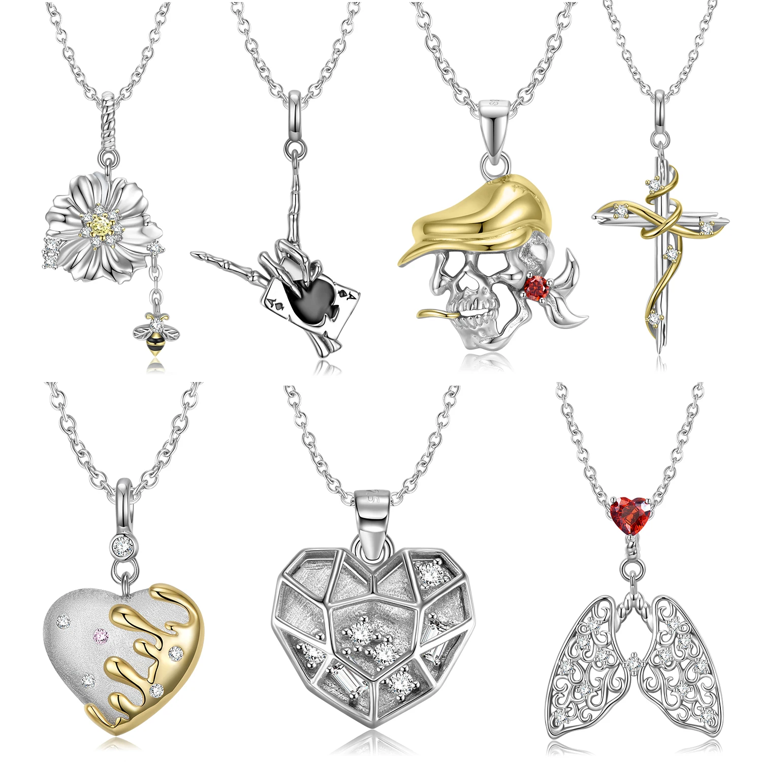 JIUHAO 100% 925 Sterling Silver Ace Skull Hand Cross Heart Shape Pendant Necklace Luxury Jewelry Necklace Chains Accessories
JIUHAO 100% 925 Sterling Silver Ace Skull Hand Cross Heart Shape Pendant Necklace Luxury Jewelry Necklace Chains Accessories