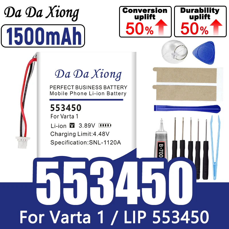 Аккумулятор DaDaXiong 553450 1500 мАч для Varta 1/LIP 553450, новый литий-полимерный перезаряжаемый аккумуляторный блок для пультов ДУ
Аккумулятор DaDaXiong 553450 1500 мАч для Varta 1/LIP 553450, новый литий-полимерный перезаряжаемый аккумуляторный блок для пультов ДУ