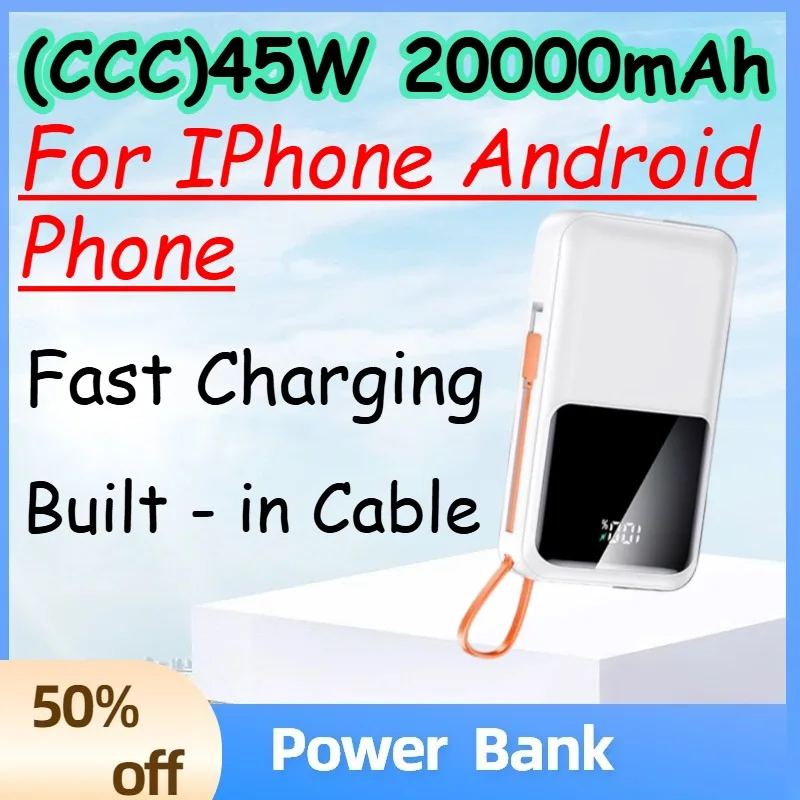 (CCC)45W 20000mAh Fast Charging Power Bank with Built - in Cable for IPhone Android Phone Portable Universal PowerBank
(CCC)45W 20000mAh Fast Charging Power Bank with Built - in Cable for IPhone Android Phone Portable Universal PowerBank