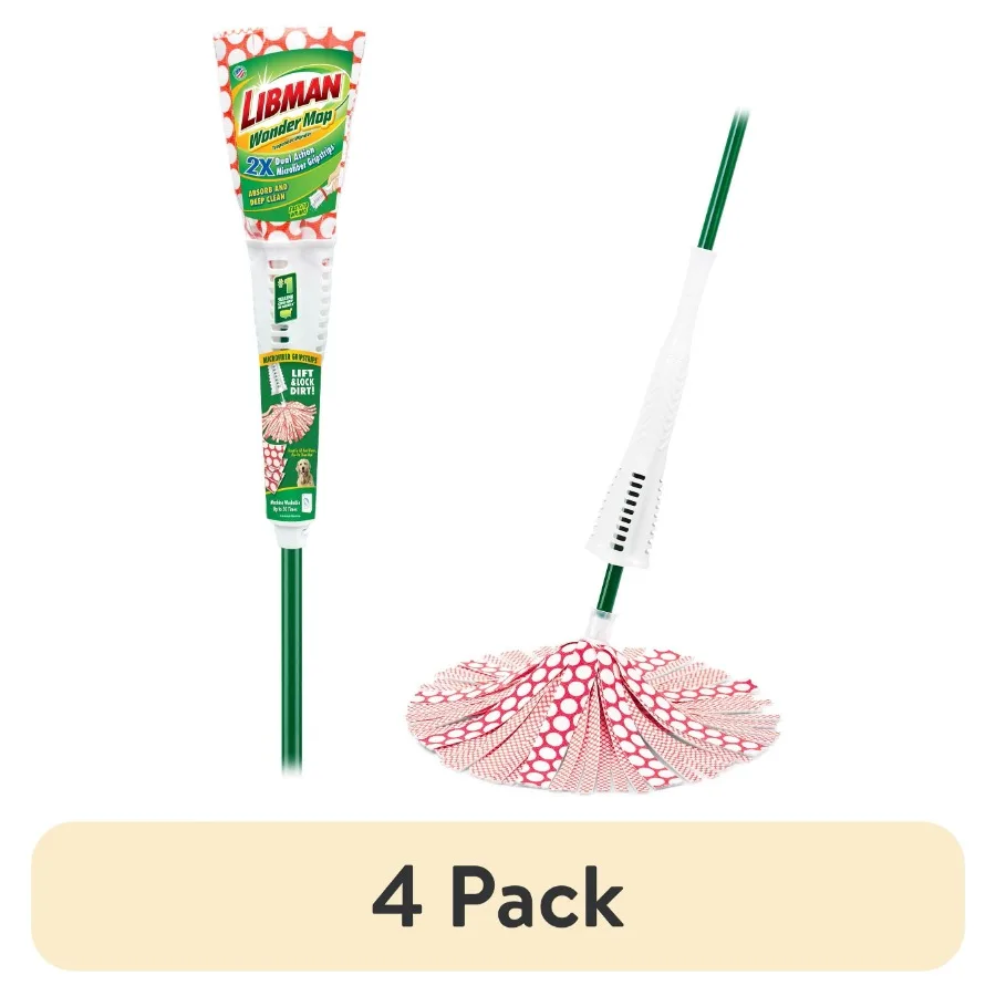 4 pack Wonder Mop with Microfiber Fibers and Green Steel Handle
4 pack Wonder Mop with Microfiber Fibers and Green Steel Handle