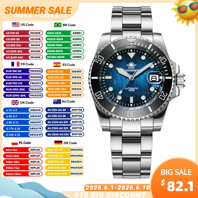 ADDIESDIVE 41mm Men Automatic Watch Sapphire Glass Ceramic Bezel Diver's Wristwatch BGW9 Luminous 200m Waterproof Steel Watches
ADDIESDIVE 41mm Men Automatic Watch Sapphire Glass Ceramic Bezel Diver's Wristwatch BGW9 Luminous 200m Waterproof Steel Watches