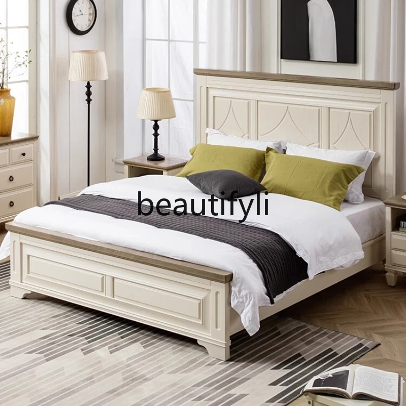 American pure solid wood bed simple flat head bed French cream wind white, master bedroom furniture high box storage bed
American pure solid wood bed simple flat head bed French cream wind white, master bedroom furniture high box storage bed