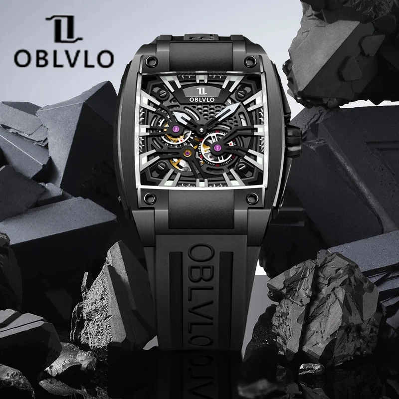 OBLVLO New Luxury Men Sport Watch Square Skeleton Watch All Black Mechanical Automatic Watch Rubber Strap Waterproof Watches
OBLVLO New Luxury Men Sport Watch Square Skeleton Watch All Black Mechanical Automatic Watch Rubber Strap Waterproof Watches