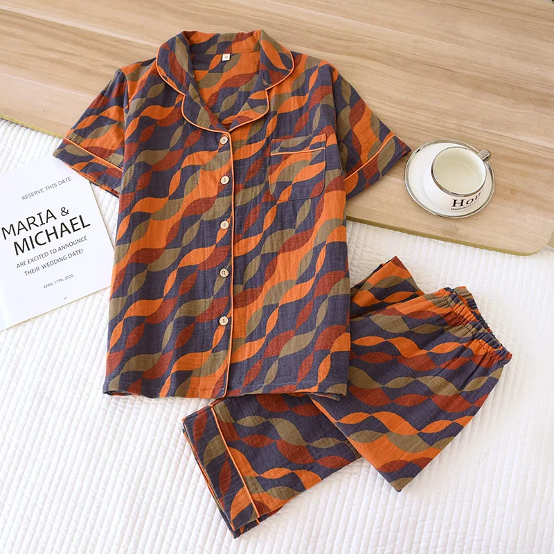 Women's Yarn-dyed Cotton Gauze Double-layer Short-sleeved Trousers Thin Pajamas Spring and Autumn Fashion Printed Loungewear
Women's Yarn-dyed Cotton Gauze Double-layer Short-sleeved Trousers Thin Pajamas Spring and Autumn Fashion Printed Loungewear