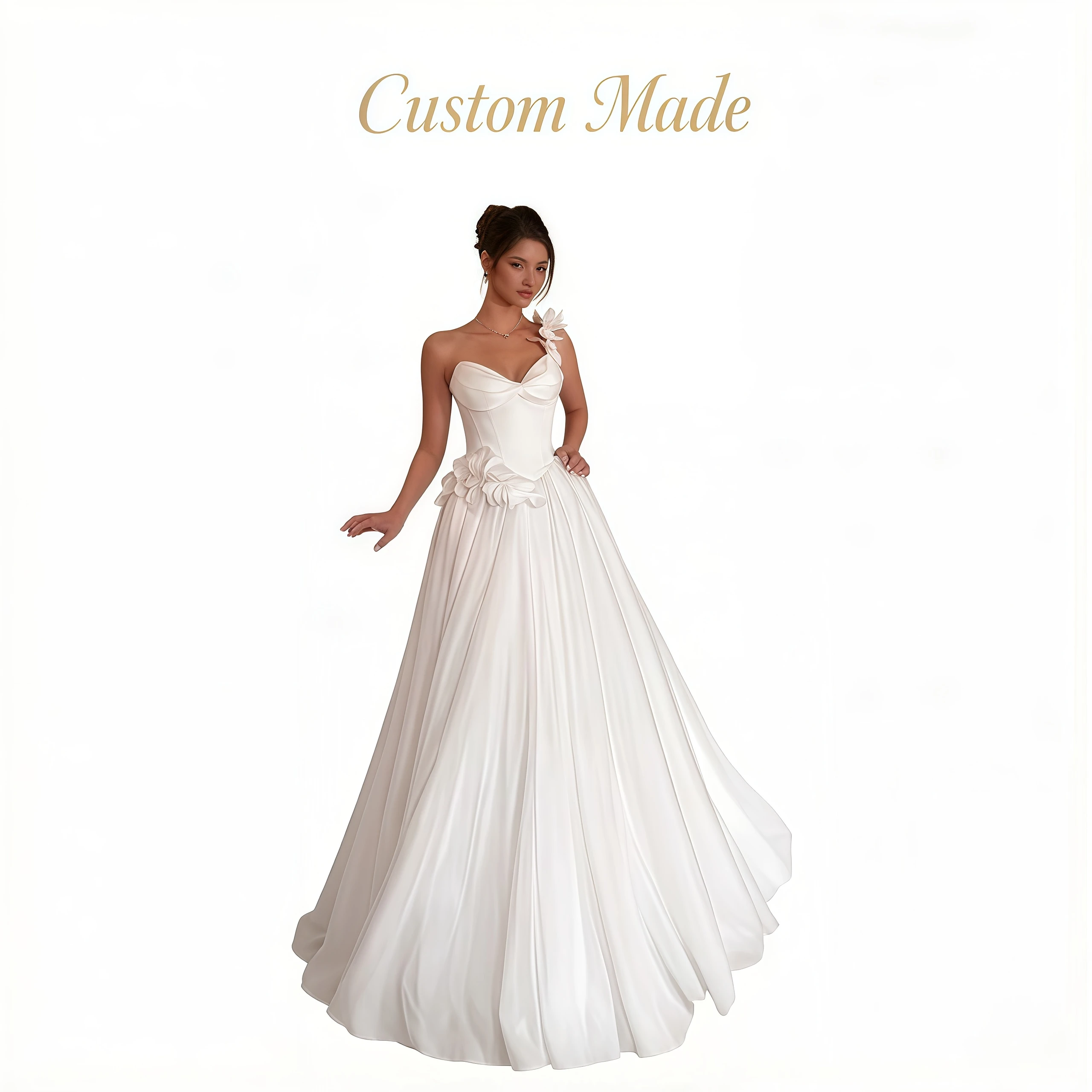 Kitty Customized Romantic Wedding Dress One-Shoulder Sweetheart Neck 3D Floral Appliques Satin Tulle A-Line Train Bridal Gowns
Kitty Customized Romantic Wedding Dress One-Shoulder Sweetheart Neck 3D Floral Appliques Satin Tulle A-Line Train Bridal Gowns