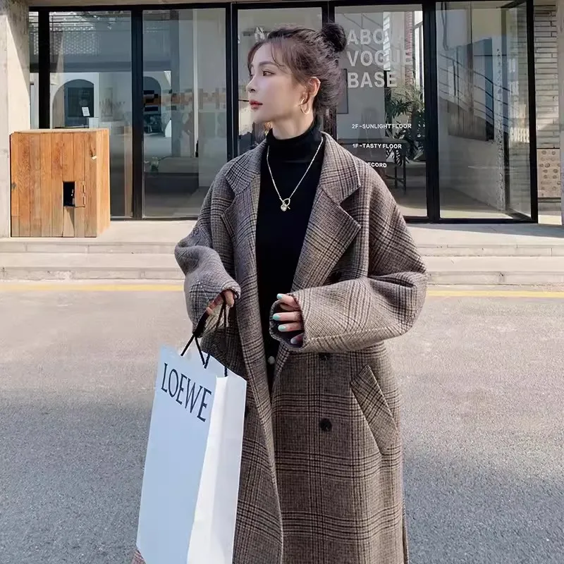 Coffee Plaid Woolen Coat For women's 2024 Winter New Korean version Loose Thicken Woolen Overcoat Female Temperament Long Coats
Coffee Plaid Woolen Coat For women's 2024 Winter New Korean version Loose Thicken Woolen Overcoat Female Temperament Long Coats