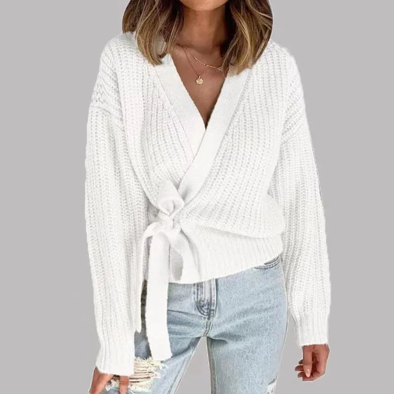 Модный вязаный свитер с длинными рукавами, женские кардиганы, белый вязаный свитер на шнуровке с v-образным вырезом, кардиган, женские топы Sueter Feminino Q871
Модный вязаный свитер с длинными рукавами, женские кардиганы, белый вязаный свитер на шнуровке с v-образным вырезом, кардиган, женские топы Sueter Feminino Q871