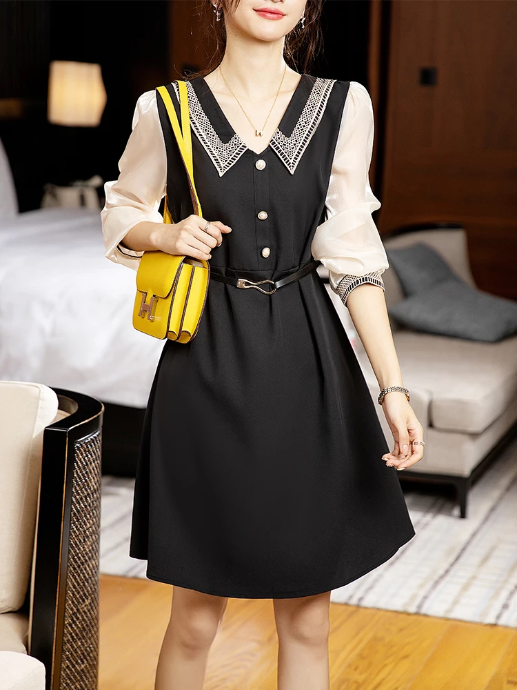 2025 Spring and Autumn Korean version of elegant lace spliced French lapel long sleeve belt
2025 Spring and Autumn Korean version of elegant lace spliced French lapel long sleeve belt