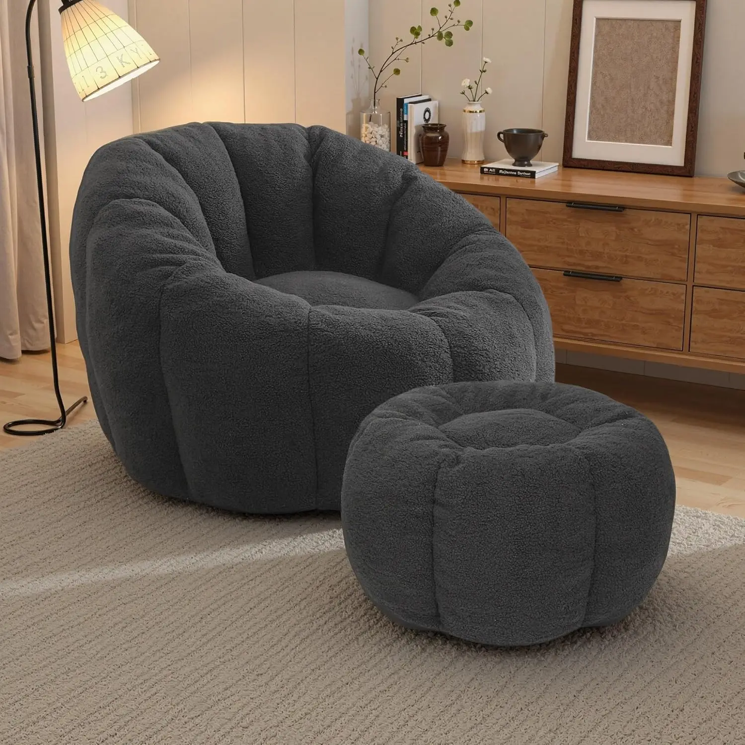 Large Beanbag Chair with Ottoman,Teddy Fabric,Stuffed Filler,Living Room,Dark Gray,Customized
Large Beanbag Chair with Ottoman,Teddy Fabric,Stuffed Filler,Living Room,Dark Gray,Customized