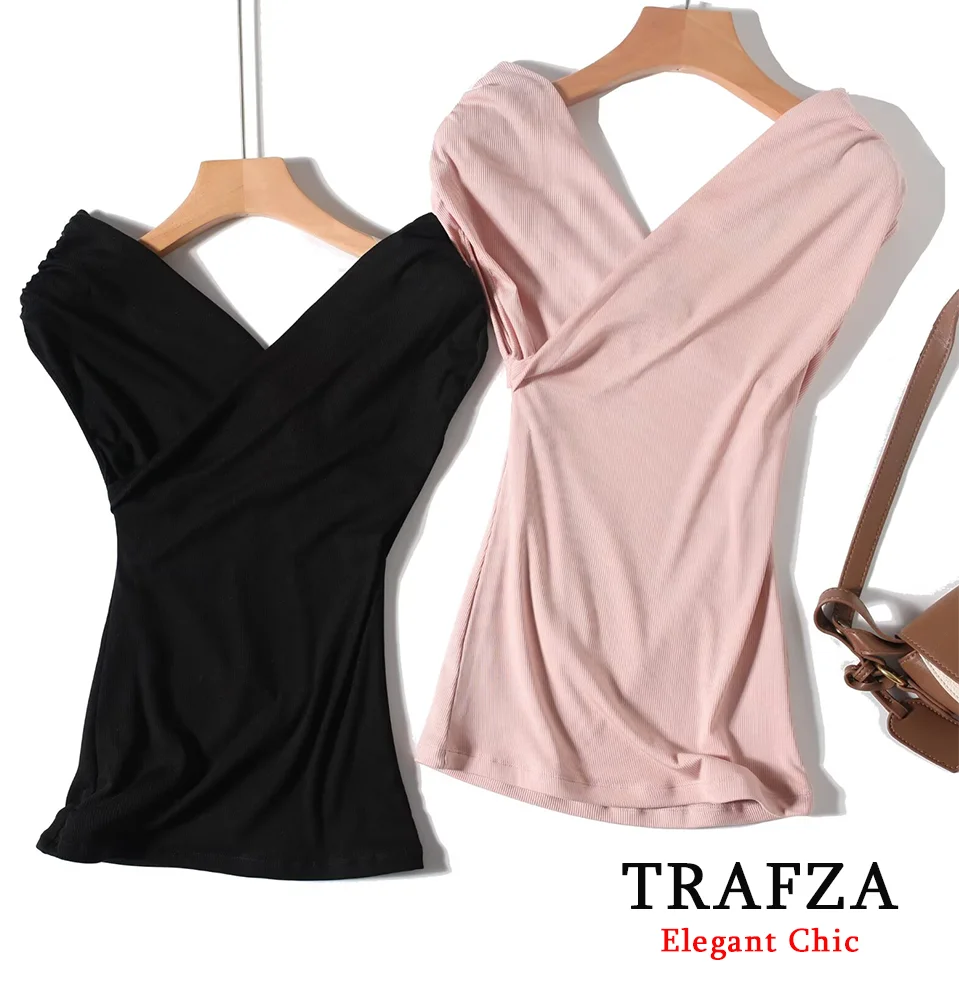 TRAFZA Elegant Lady French T-Shirts Slim Slash Neck Cross Tops 2025 Spring Summer Fashion Classic Minimalist Romantic Women Tops
TRAFZA Elegant Lady French T-Shirts Slim Slash Neck Cross Tops 2025 Spring Summer Fashion Classic Minimalist Romantic Women Tops