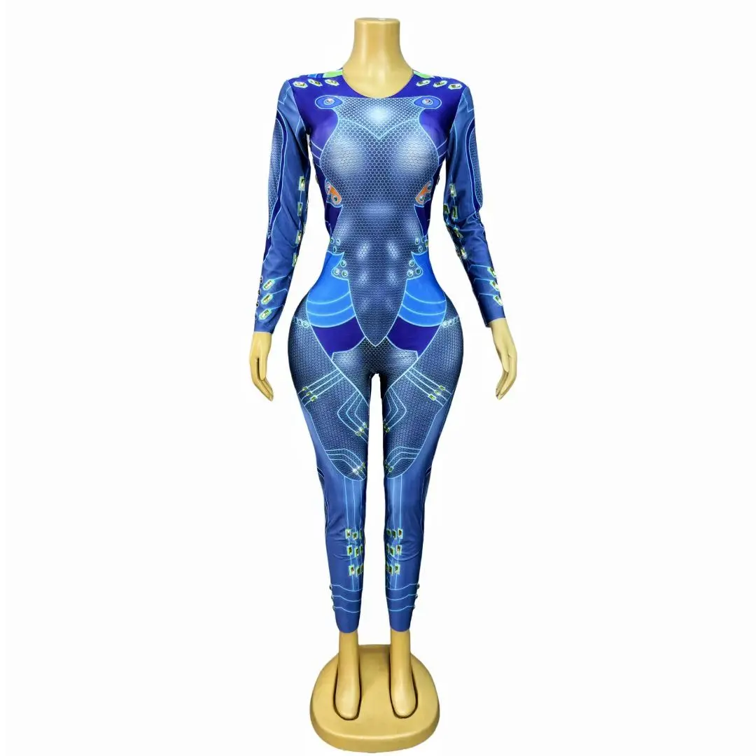 Saibo Sparkly Futuristic Blue Robot Armor Print Long Sleeve Bodycon Jumpsuit Cosplay Halloween Party Outfit for Women
Saibo Sparkly Futuristic Blue Robot Armor Print Long Sleeve Bodycon Jumpsuit Cosplay Halloween Party Outfit for Women