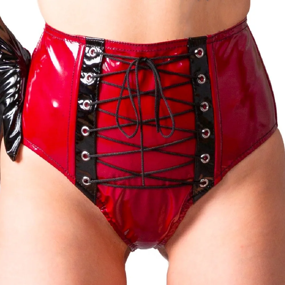 Womens Lingerie Zipper Crotch Latex Underwear Glossy Patent Leather High Waist Lace-up Frilly Maid Knickers Panties Clubwear
Womens Lingerie Zipper Crotch Latex Underwear Glossy Patent Leather High Waist Lace-up Frilly Maid Knickers Panties Clubwear