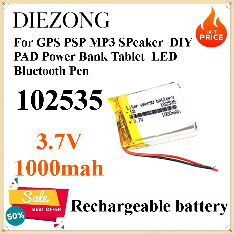 5pcs 102535 3.7V 1000mAh Battery for GPS PSP MP3 SPeaker DIY PAD Power Bank Tablet LED Bluetooth Pen
5pcs 102535 3.7V 1000mAh Battery for GPS PSP MP3 SPeaker DIY PAD Power Bank Tablet LED Bluetooth Pen
