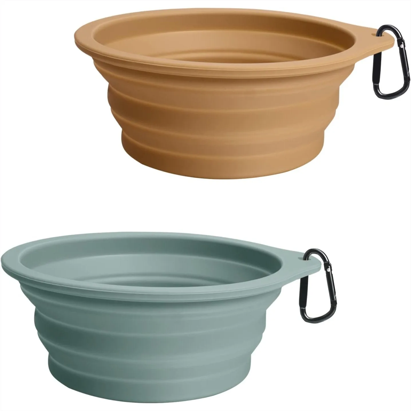 2-Pack Silicone Collapsible Dog Bowls For Travel, Portable Foldable Expandable Food Water Feeding Cup Dish With 2 Carabiners, Turquoise And Tan
2-Pack Silicone Collapsible Dog Bowls For Travel, Portable Foldable Expandable Food Water Feeding Cup Dish With 2 Carabiners, Turquoise And Tan